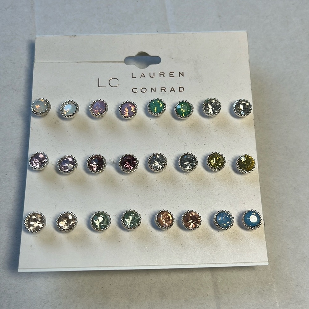Lauren Conrad silver plated bezel set twelve earring collection